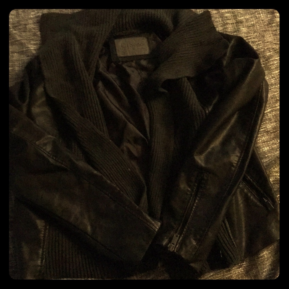 Ci sono leather jacket with sweater material accen